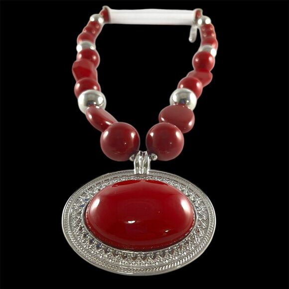 Mixit Color Large Red Pendant, Red and Silver Tone Beads, NWT, Statement Piece - Picture 7 of 7